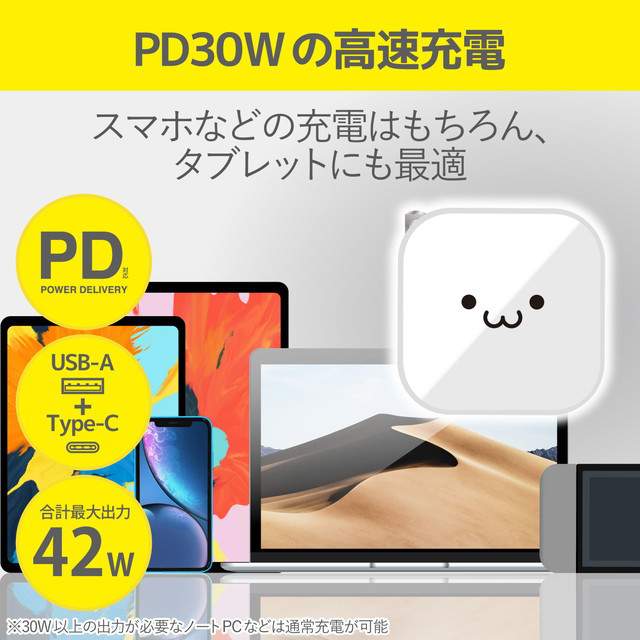 USB PD準拠 USB AC充電器(USB PD30W+12W/C1+A1) (ホワイト)サブ画像