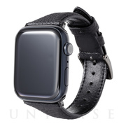 【Apple Watch バンド 45/44/42mm】German Shrunken-calf Genuine Leather Watchband Pin Buckle Type (ブラック) forApple Watch SE(第2/1世代)/Series8/7/6/5/4/3/2/1