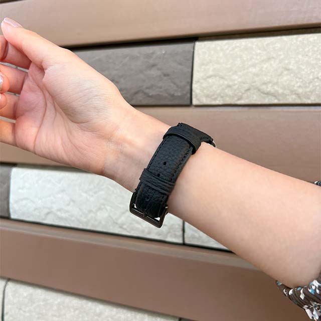 【Apple Watch バンド 49/45/44/42mm】German Shrunken-calf Genuine Leather Watchband Pin Buckle Type (ブラック)goods_nameサブ画像