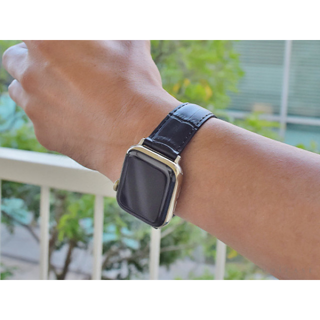 【Apple Watch バンド 41/40/38mm】カーフ型押しレザーストラップ AVALLON (Black/Silver) for Apple Watch SE(第2/1世代)/Series9/8/7/6/5/4/3/2/1サブ画像
