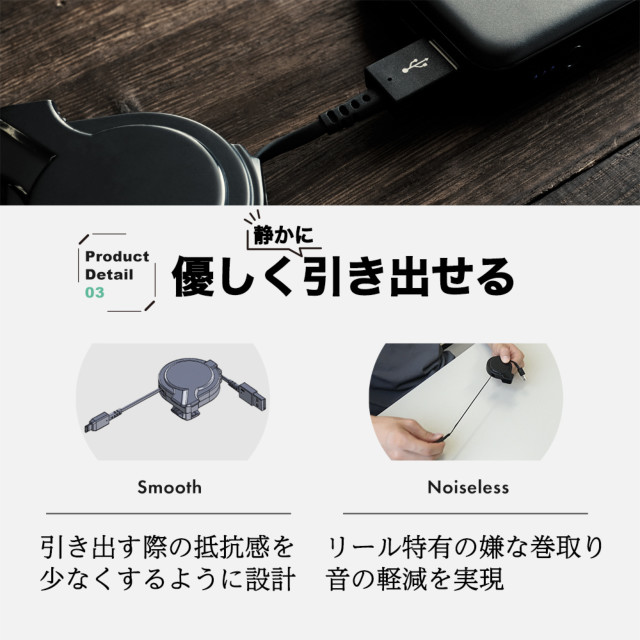 片側だけ引き出せる 巻取り式 USB Type-A to USB Type-Cケーブル katamaki 75cm OWL-CBKRPACシリーズ (ブラック×レッド)