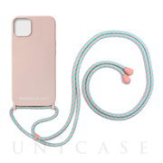 【iPhone13 mini ケース】ロープネックストラップ付きシリコンケース (パウダーピンク)