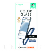 【iPhone14 Pro フィルム】ガラスフィルム「ViAMO COLOR GLASS」 全画面保護 ソフトフレーム (ネイビー)