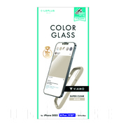 【iPhone14 Plus フィルム】ガラスフィルム「ViAMO COLOR GLASS」 全画面保護 ソフトフレーム (ベージュ)