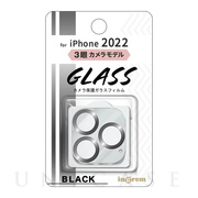 【iPhone14 Pro/14 Pro Max フィルム】3眼カメラ ガラスフィルム カメラ メタリック 10H (ブラック)