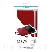【iPhone14 Plus ケース】本革風レザーフラップケース 「ORVA」 ハンドストラップ付属 (レッド)