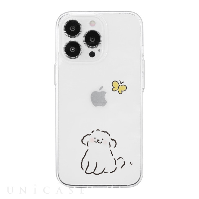 【iPhone14 Pro ケース】ソフトクリアケース (ワンちゃんと蝶々)