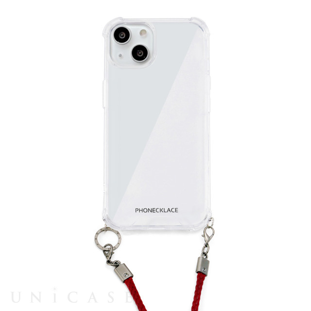 【iPhone14 ケース】ロープショルダーストラップ付きクリアケース (ダークレッド)