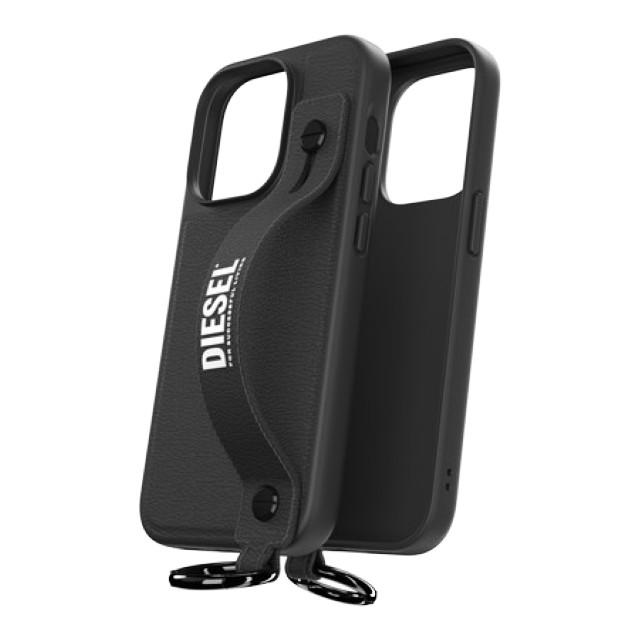 【iPhone14 Pro ケース】Leather Handstrap Case (Black/White)
