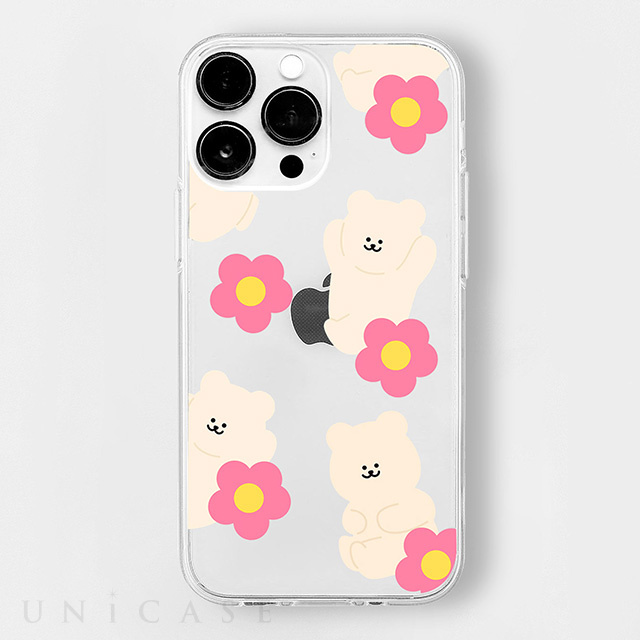 iPhone14 Pro ケース】ソフトクリアケース (くまちゃんとお花) 168cm | iPhoneケースは UNiCASE