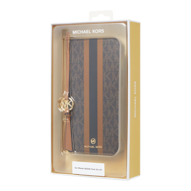 【iPhone14 Pro Max ケース】Folio Case Stripe with Tassel Charm for MagSafe (Brown)