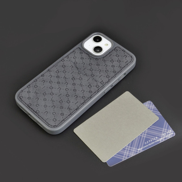 【iPhone14/13 ケース】カード収納付き背面ケース (モノグラム/ブルーグレー)サブ画像