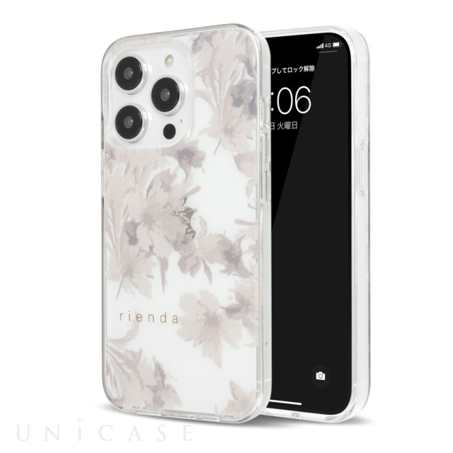 【iPhone14 Pro ケース】rienda TPUクリアケース (Dress Flower/くすみホワイト)