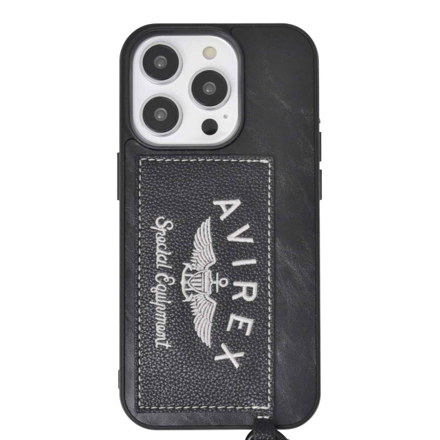 【iPhone14 Pro ケース】カード収納付き背面ケース 刺繍ロゴ (ブラック)サブ画像