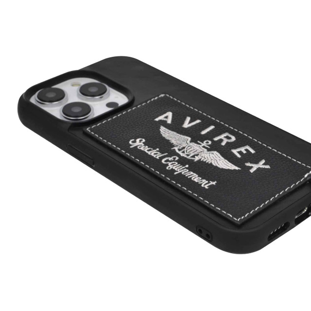 【iPhone14 Pro ケース】カード収納付き背面ケース 刺繍ロゴ (ブラック)サブ画像