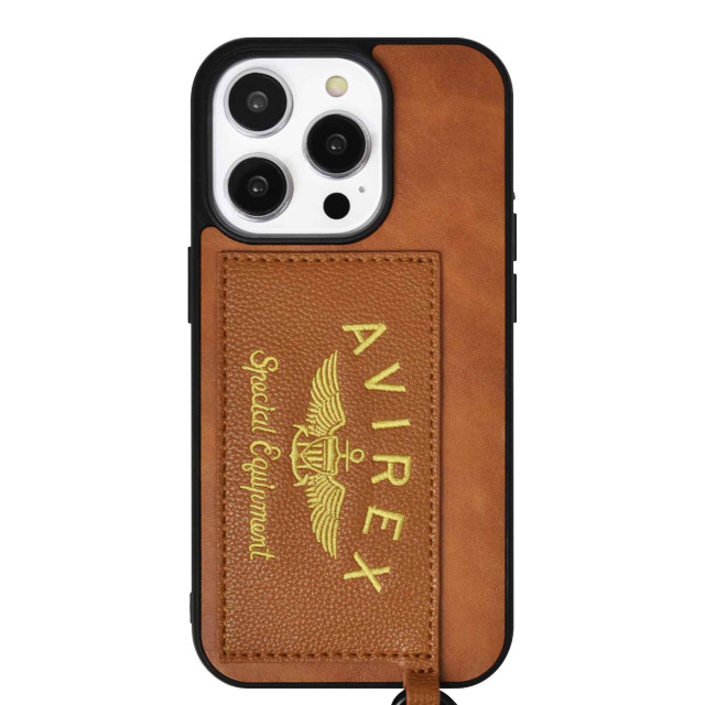 【iPhone14 Pro ケース】カード収納付き背面ケース 刺繍ロゴ (ブラウン)サブ画像