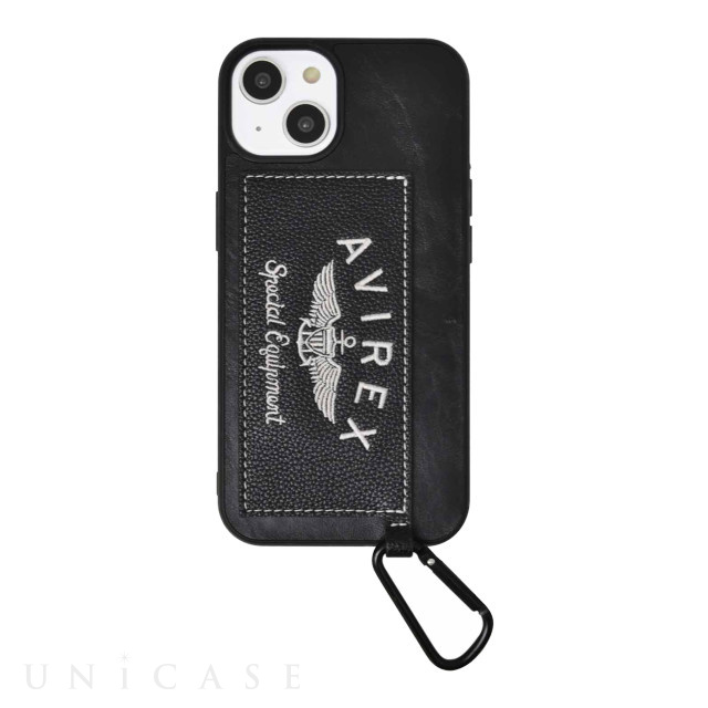【iPhone14/13 ケース】カード収納付き背面ケース 刺繍ロゴ (ブラック)