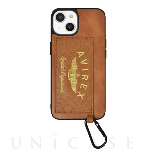 【iPhone14/13 ケース】カード収納付き背面ケース 刺繍ロゴ (ブラウン)