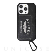 【iPhone14 Pro ケース】カード収納付き背面ケース 刺繍ロゴ (ブラック)