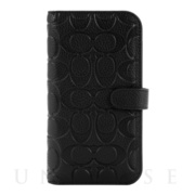 【iPhone14 Pro Max ケース】Leather Folio Case (Black Emboss Signature C Pebbled Leather)