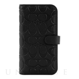 【iPhone14 Pro Max ケース】Leather Folio Case (Black Emboss Signature C Pebbled Leather)