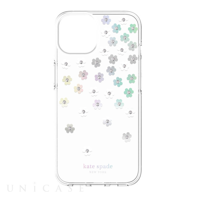 【iPhone14 ケース】Protective Hardshell Case (Scattered Flowers/Iridescent/Clear/White/Gems)