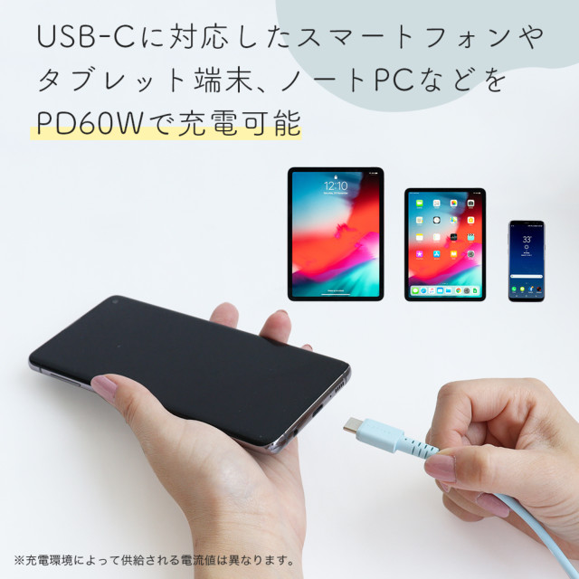 しなやかで絡まない シリコンケーブル 急速充電 データ転送対応 USB-A to USB-C (ラテグレージュ/1m)サブ画像