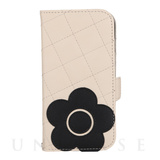 【iPhone14/13 ケース】DAISY PACH PU QUILT Leather Book Type Case (IVORY/BLACK)