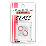 【iPhone13 mini/13 フィルム】ガラスフィルム カメラ メタリック 10H 2眼カメラモデル (レッド)
