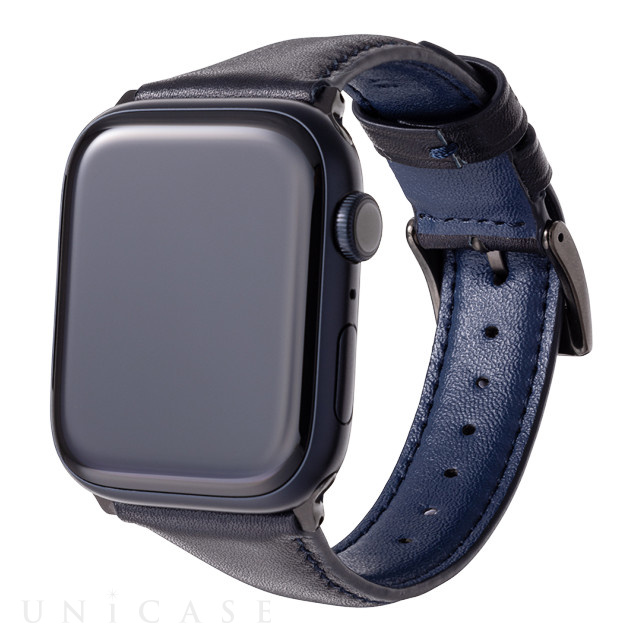 【Apple Watch バンド 49/45/44/42mm】ミュージアムカーフレザーバンド (ネイビー) for Apple Watch Ultra2/1/SE(第2/1世代)/Series9/8/7/6/5/4/3/2/1