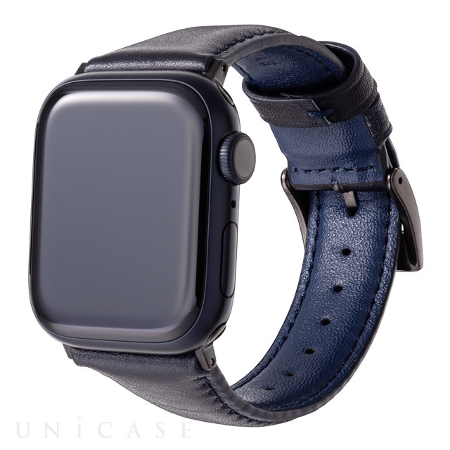 【Apple Watch バンド 41/40/38mm】ミュージアムカーフレザーバンド (ネイビー) for Apple Watch SE(第2/1世代)/Series9/8/7/6/5/4/3/2/1