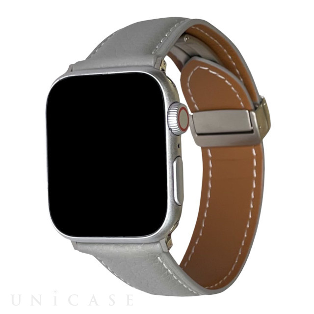 【Apple Watch バンド 41/40/38mm】本革マグネバックル (グレー) for Apple Watch SE(第2/1世代)/Series9/8/7/6/5/4/3/2/1