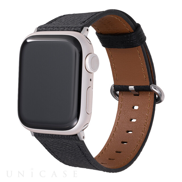 【Apple Watch バンド 41/40/38mm】”Mijas” クロスグレインレザーバンド (ブラック) for Apple Watch SE(第2/1世代)/Series9/8/7/6/5/4/3/2/1