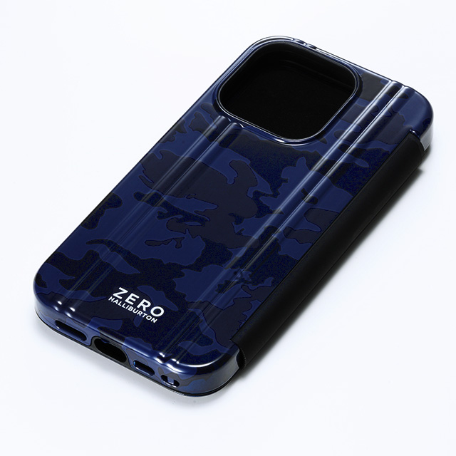 【iPhone15 Pro ケース】ZERO HALLIBURTON Hybrid Shockproof Flip Case (Navy Camo)