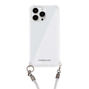【iPhone15 Pro ケース】ロープショルダーストラップ付きクリアケース (グレー)