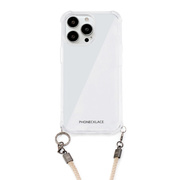 【iPhone15 Pro ケース】ロープショルダーストラップ付きクリアケース (ベージュ)
