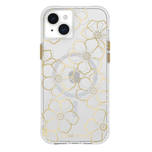 【iPhone15 Plus ケース】MagSafe対応 抗菌 リサイクル材料 Floral Gems (Gold)