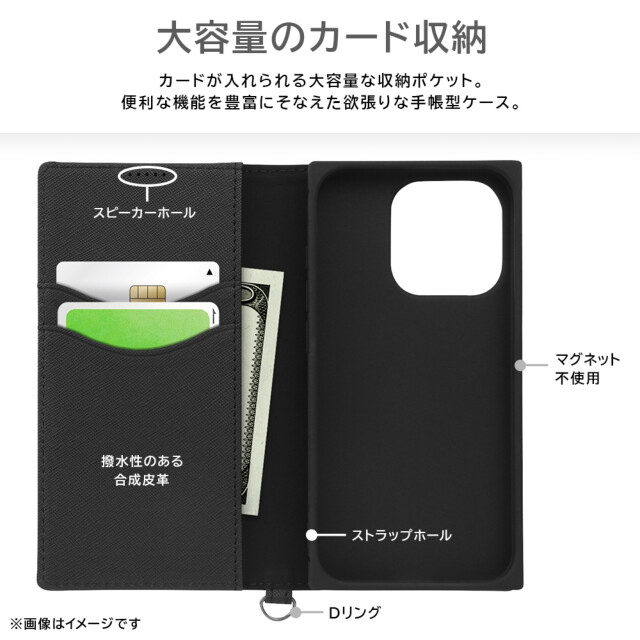 【iPhone15 Pro ケース】耐衝撃 手帳型レザーケース KAKU Durable (ブラック/ブラック)サブ画像
