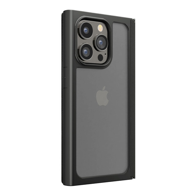 【iPhone15 Pro ケース】ガラスフリップケース スクエアデザイン (ブラック)サブ画像