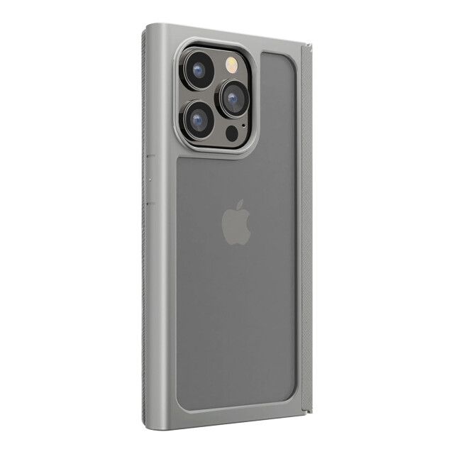 【iPhone15 Pro ケース】ガラスフリップケース スクエアデザイン (グレー)サブ画像