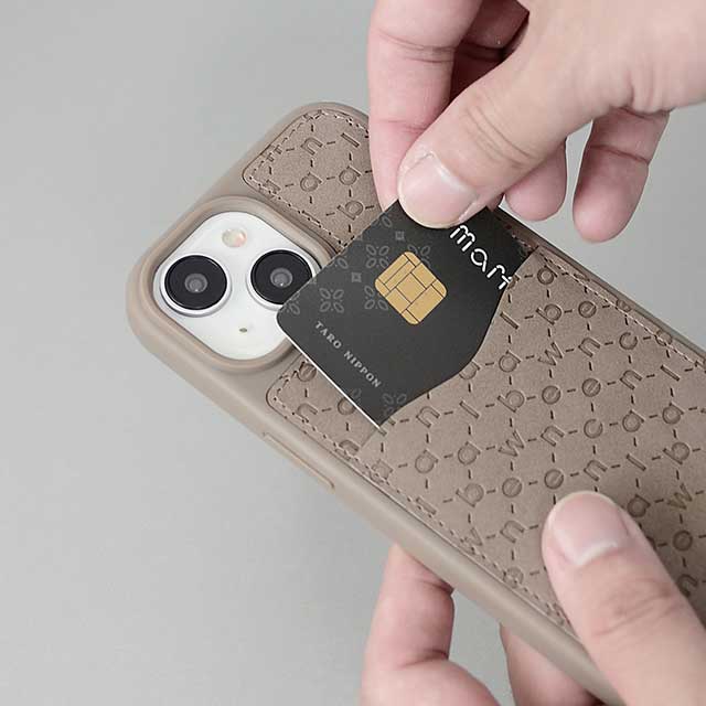 【iPhone15 ケース】カード収納付き背面ケース (モノグラム/グレージュ)サブ画像