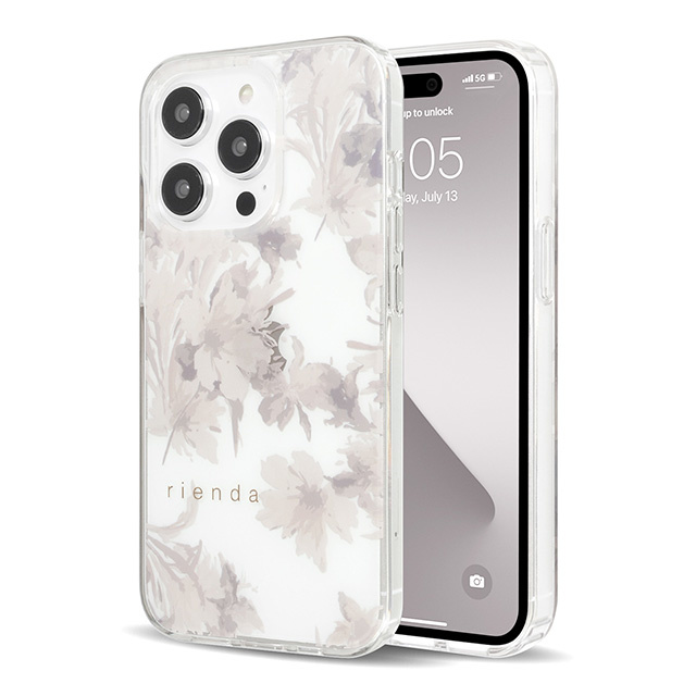 【iPhone15 Pro ケース】rienda TPUクリアケース (Dress Flower/くすみホワイト)