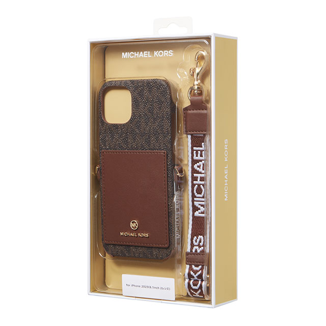 iPhone15 ケース】Wrap Case Pocket with Strap (Brown) MICHAEL KORS 