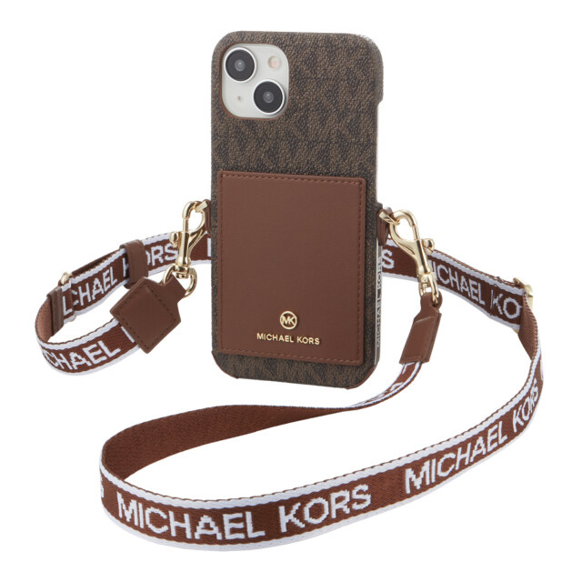 iPhone15 ケース】Wrap Case Pocket with Strap (Brown) MICHAEL KORS