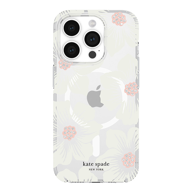 【iPhone15 Pro ケース】Protective Hardshell Case for MagSafe (Hollyhock Cream/Blush/Translucent White/Glitter Flower Centers/Black Logo)