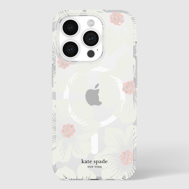 【iPhone15 Pro ケース】Protective Hardshell Case for MagSafe (Hollyhock Cream/Blush/Translucent White/Glitter Flower Centers/Black Logo)