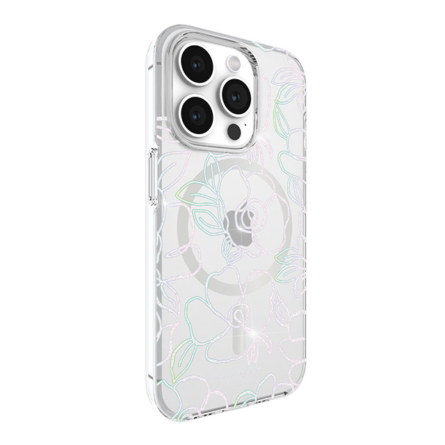 【iPhone15 Pro ケース】Protective Hardshell Case for MagSafe (Modern Floral Glitter Silver/Iridescent Foil Logo)サブ画像