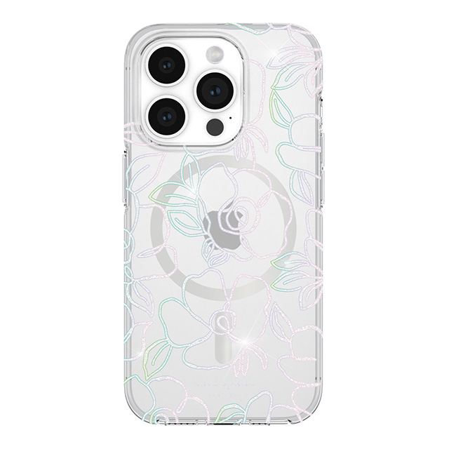 【iPhone15 Pro ケース】Protective Hardshell Case for MagSafe (Modern Floral Glitter Silver/Iridescent Foil Logo)goods_nameサブ画像
