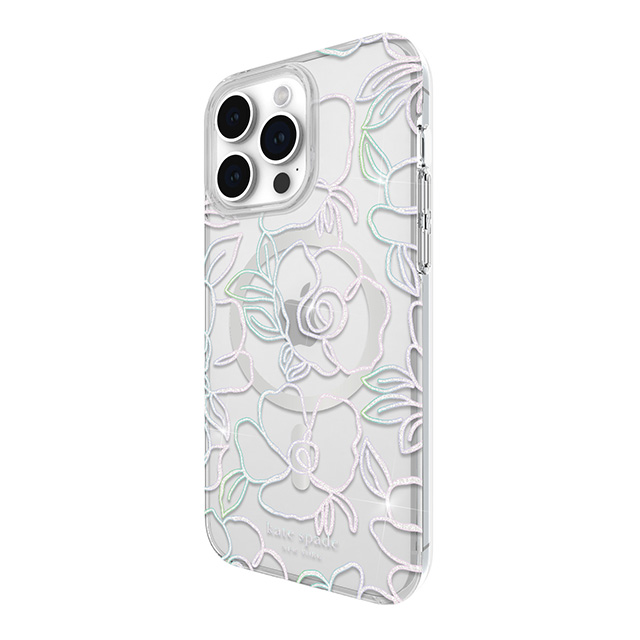 【iPhone15 Pro Max ケース】Protective Hardshell Case for MagSafe (Modern Floral Glitter Silver/Iridescent Foil Logo)サブ画像
