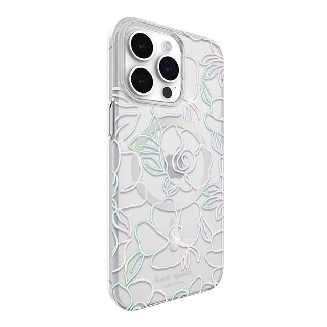 【iPhone15 Pro Max ケース】Protective Hardshell Case for MagSafe (Modern Floral Glitter Silver/Iridescent Foil Logo)サブ画像